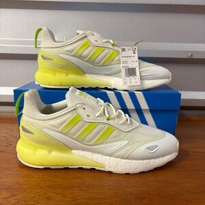 Adidas Men ZX 2K Boost 2.0 White Semi Solar Slime Running Shoe GZ7734 Size 10.5